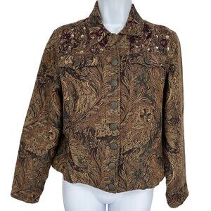 Chico's Paisley Tapestry Blazer Jacket Brown's with Gold Highlights Size 1 US M